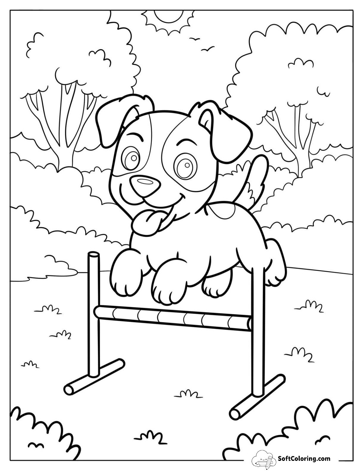 Athletic Jack Russell Puppy Jumping Over A Hurdle
