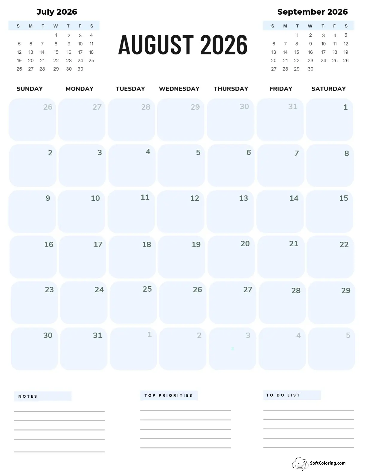 August 2026 Calendar Printable Corporate Portrait