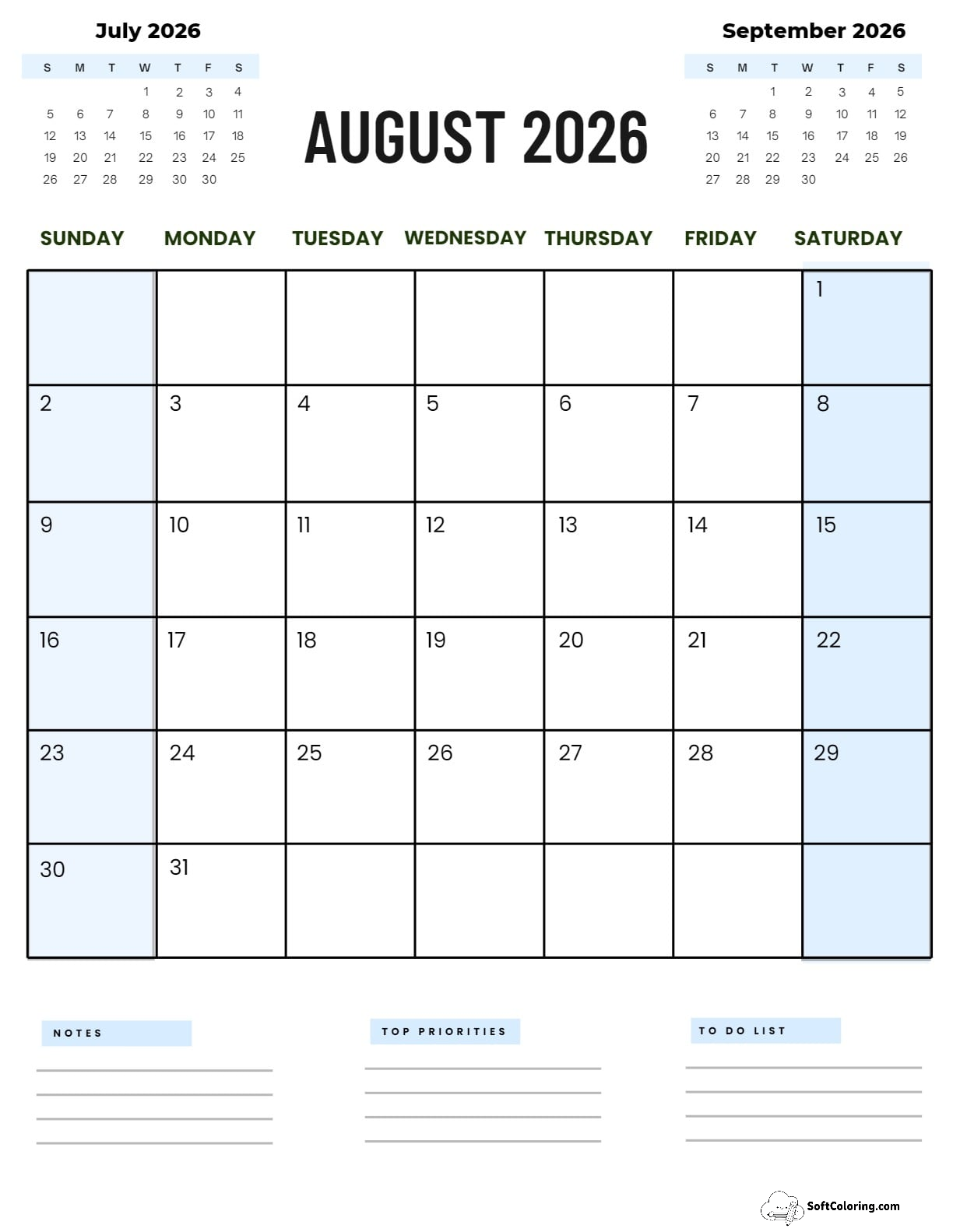 August 2026 Calendar Printable Corporate2 Portrait