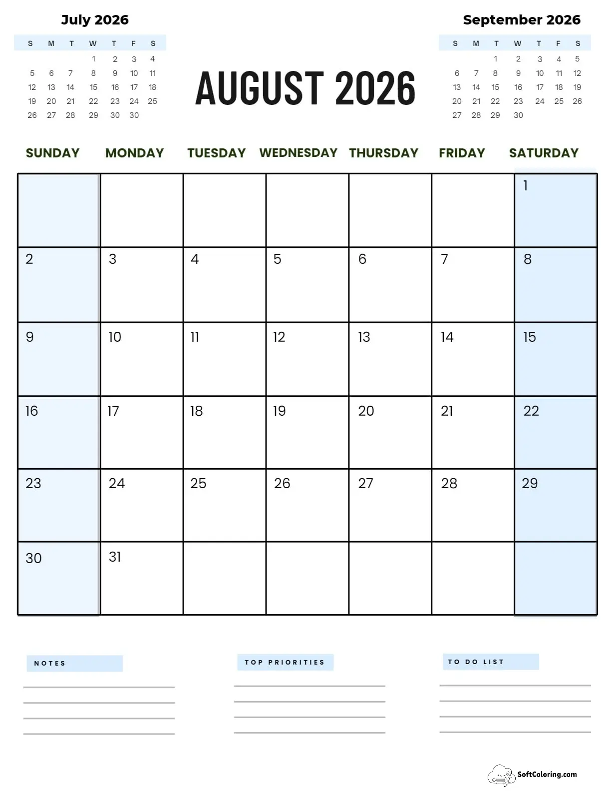 August 2026 Calendar Printable Corporate2 Portrait