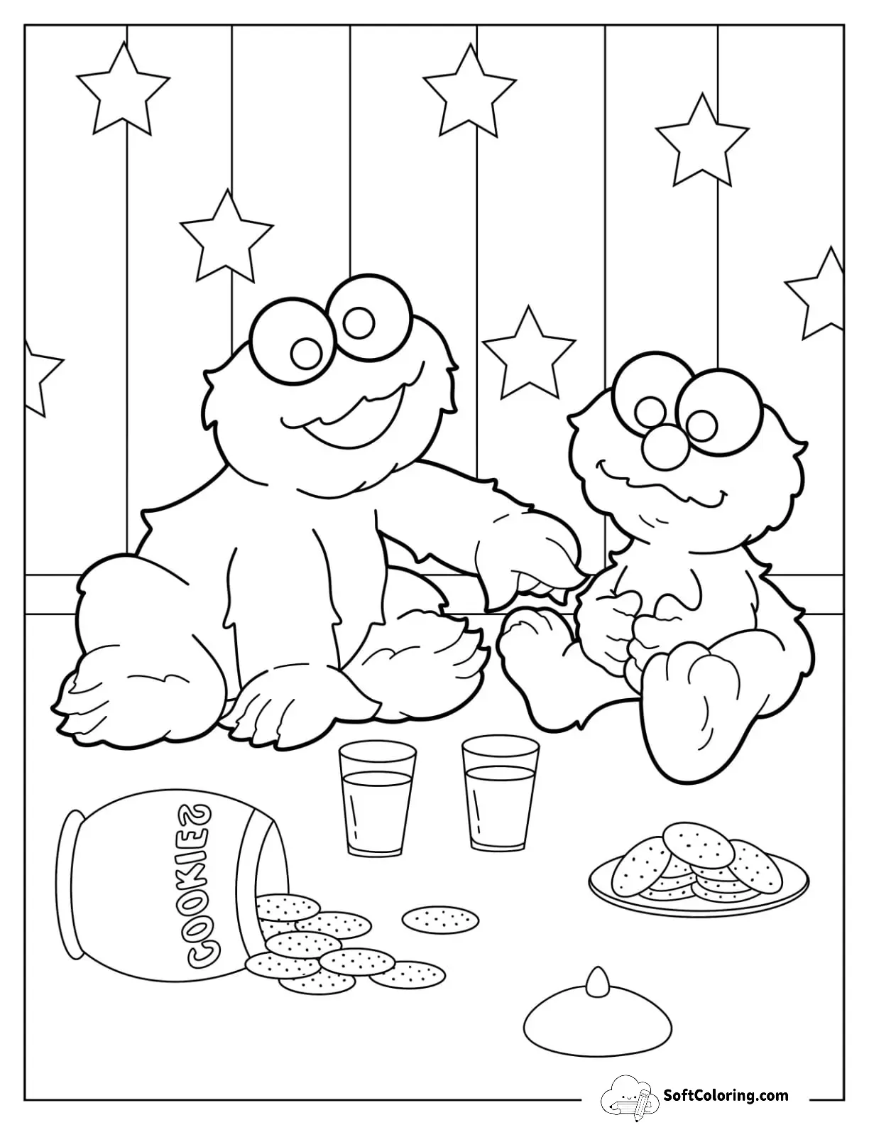 Baby Cookie Monster Coloring Page And Elmo With Cookies And Milk