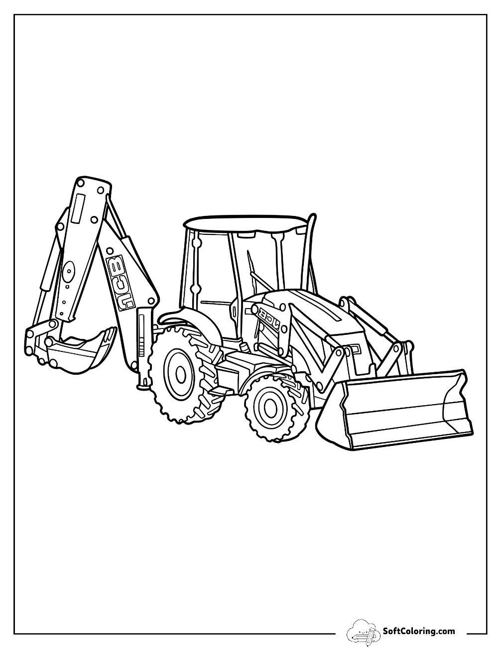 Backhoe Loader Tractor Coloring Page With Dual Buckets