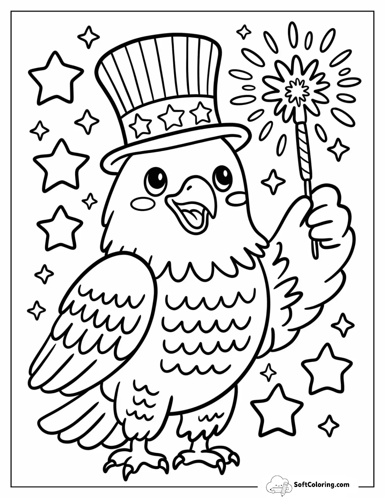 Bald Eagle In Uncle Sam Hat Holding Sparkler 4Th Of July