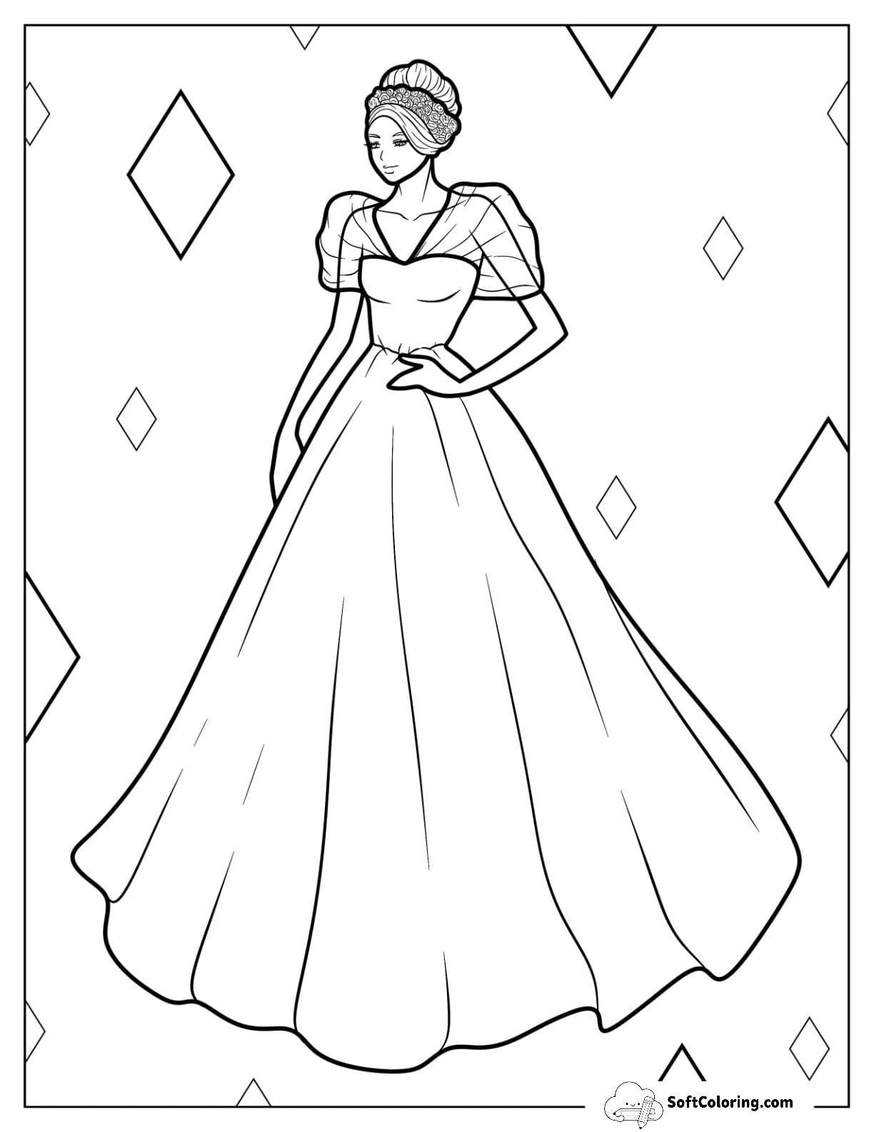 Dress Coloring Page Of Ball Gown With Sheer Puff Sleeves