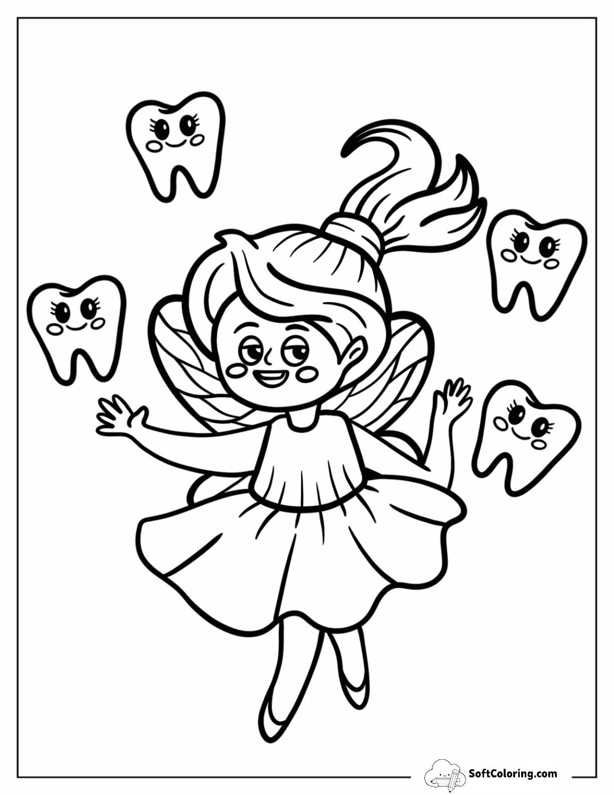 Ballerina Tooth Fairy Coloring Page Surrounded By Teeth