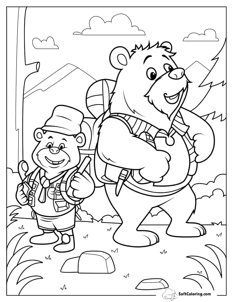 Bear Campers In The Forest Coloring In