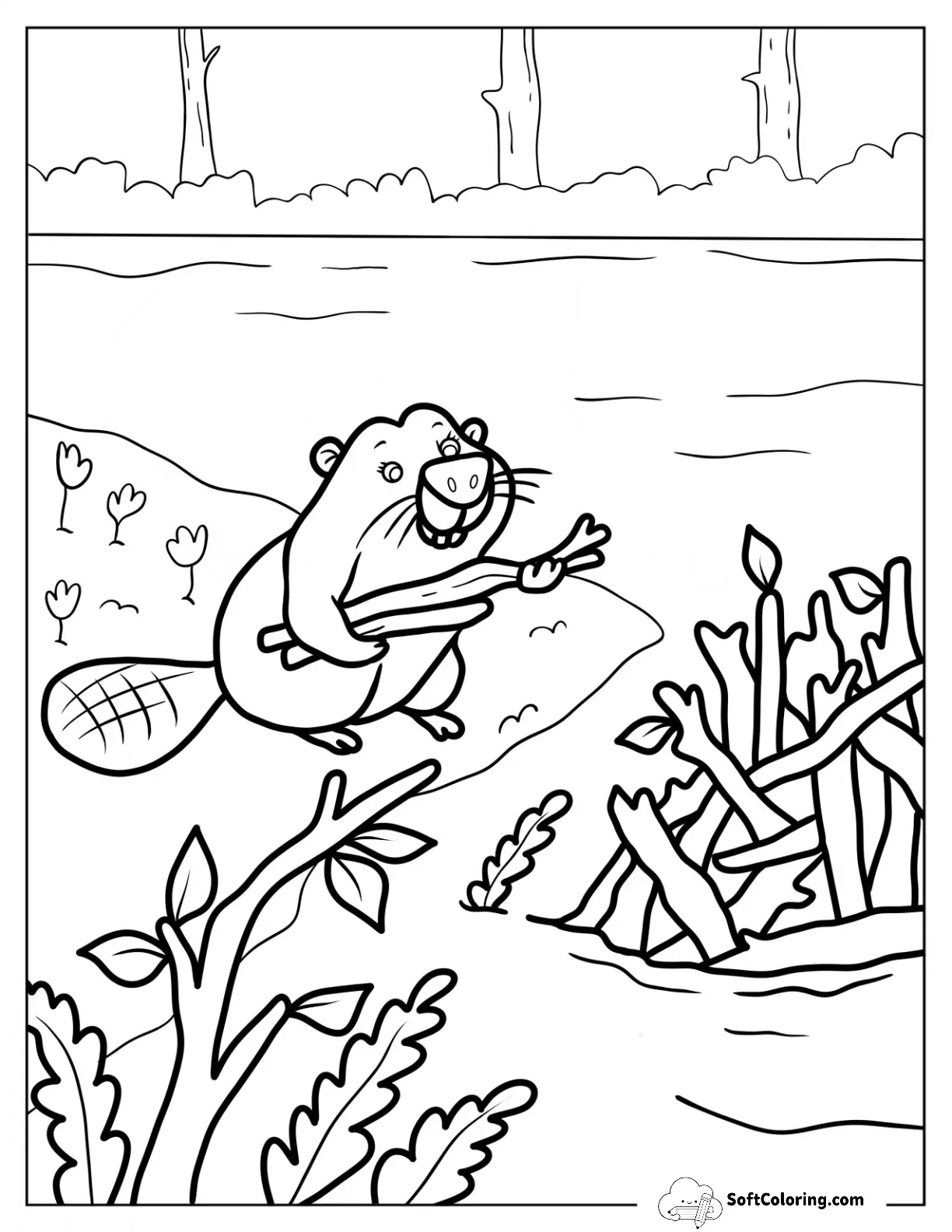 Beaver Coloring Page Building A Dam For Kids
