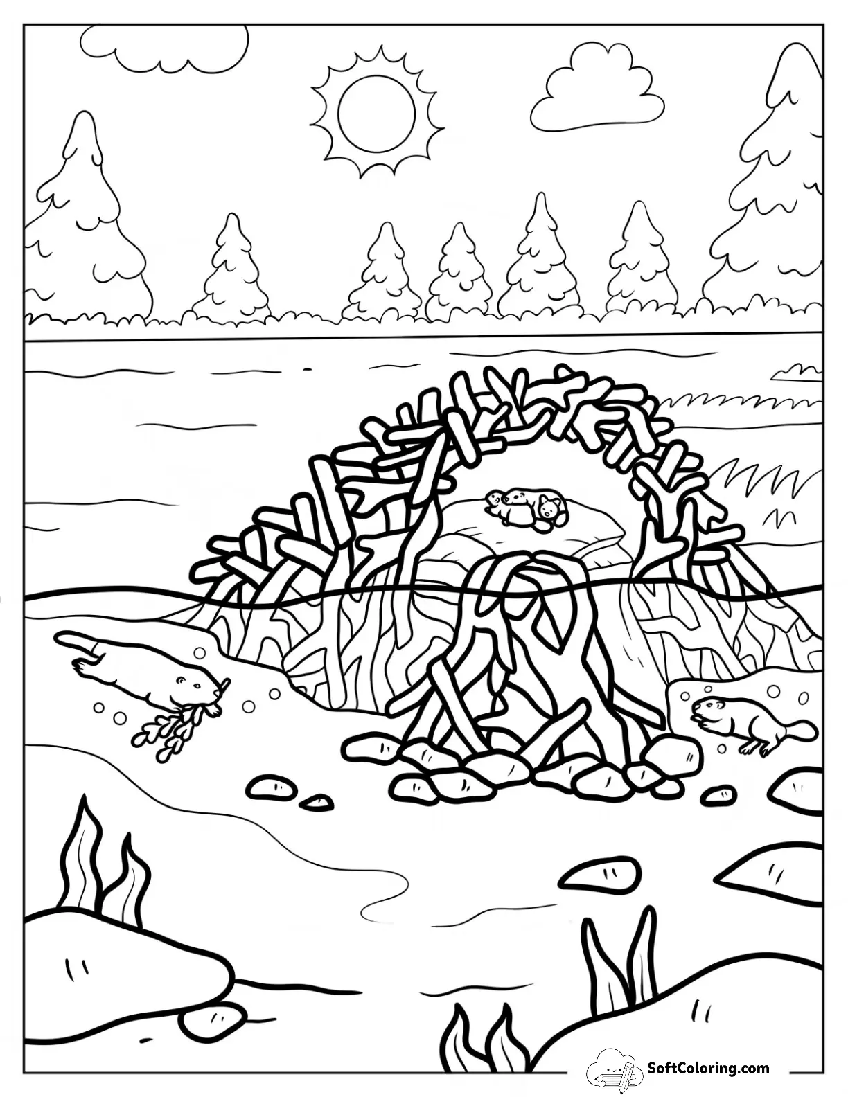 Beaver Coloring Page Building A Lodge