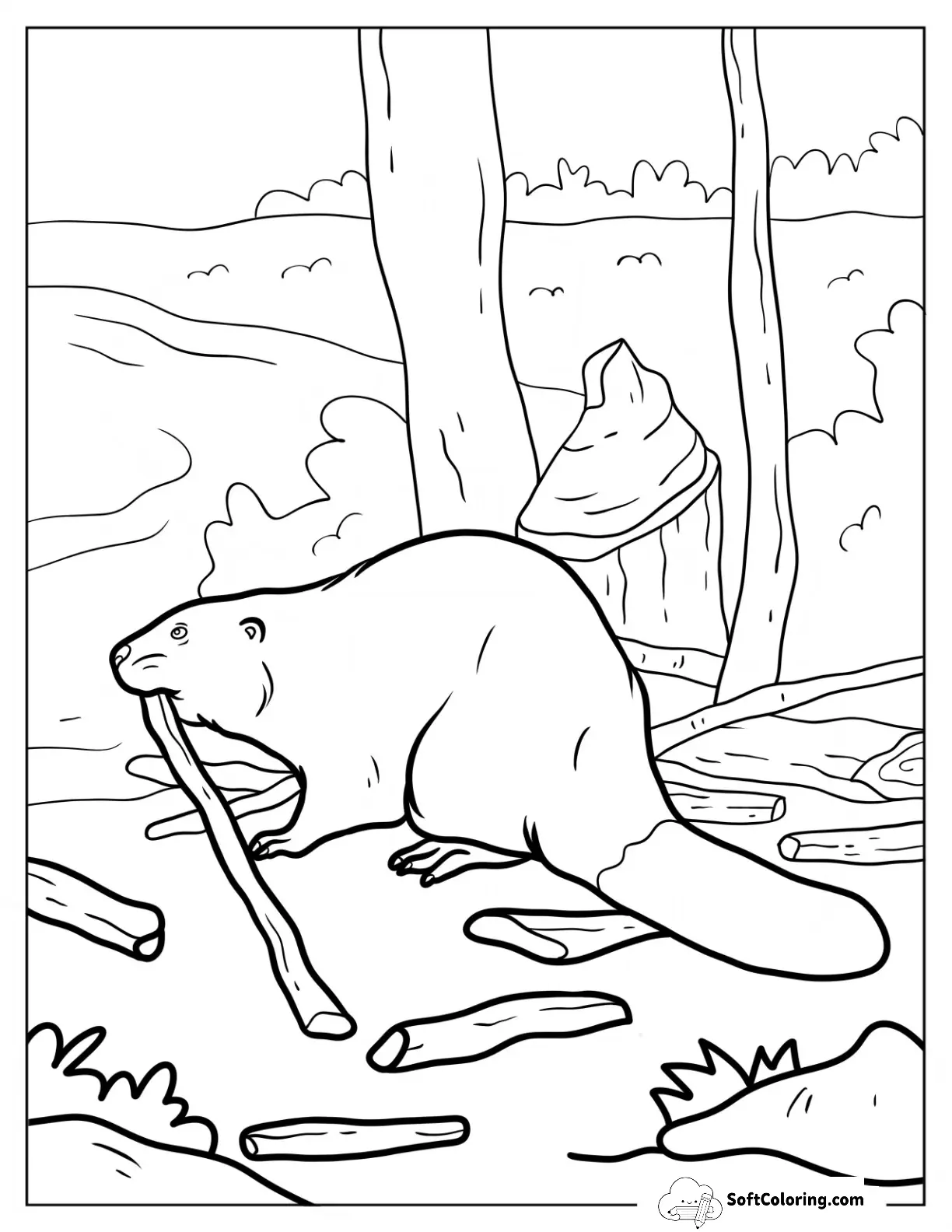Beaver Coloring Page Carrying Sticks With Its Mouth