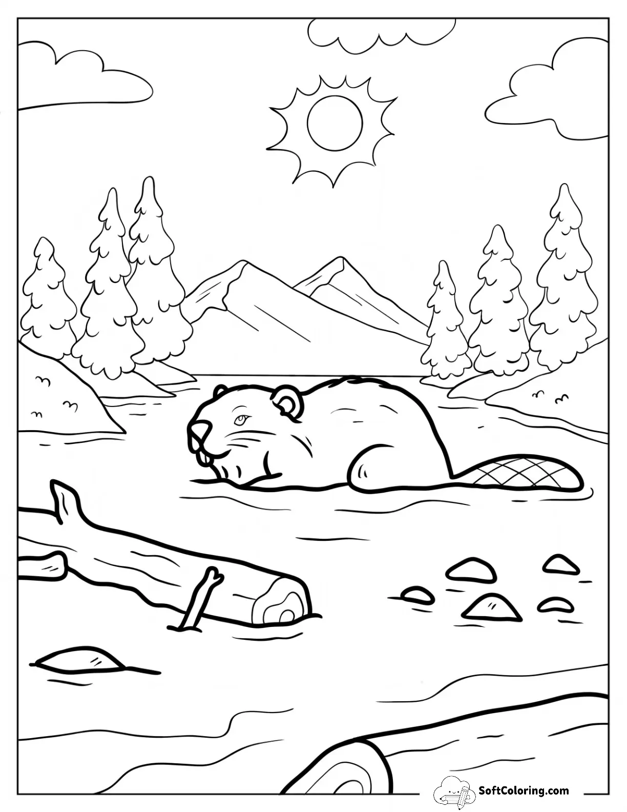 Beaver Coloring Page Swimming In The River