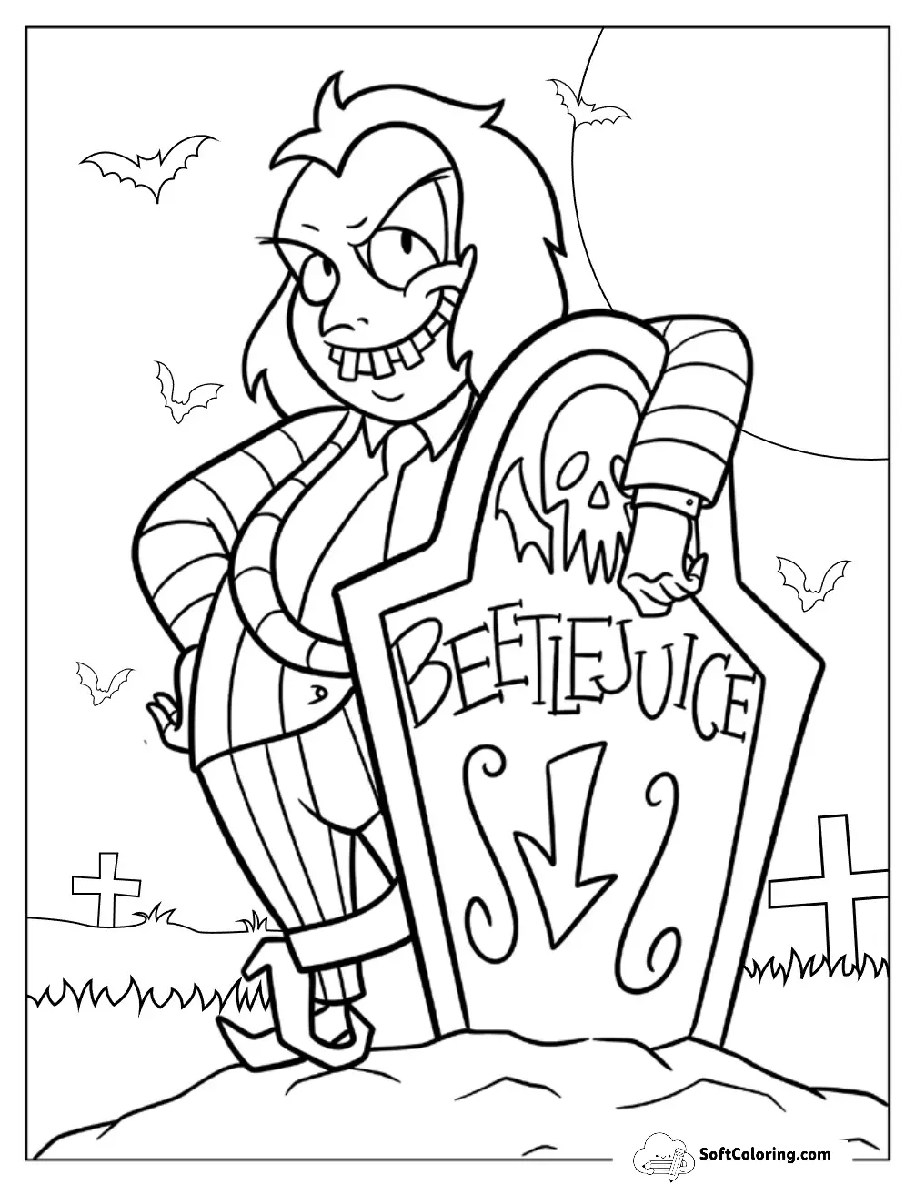 Beetlejuice Next To Tombstone For Kids