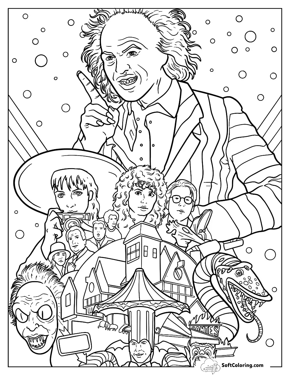 Beetlejuice Coloring Page With Lydia Deetz And Adam And Barbara Maitland