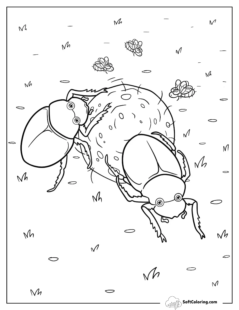 Beetle Coloring Page Moving A Rock For Kids