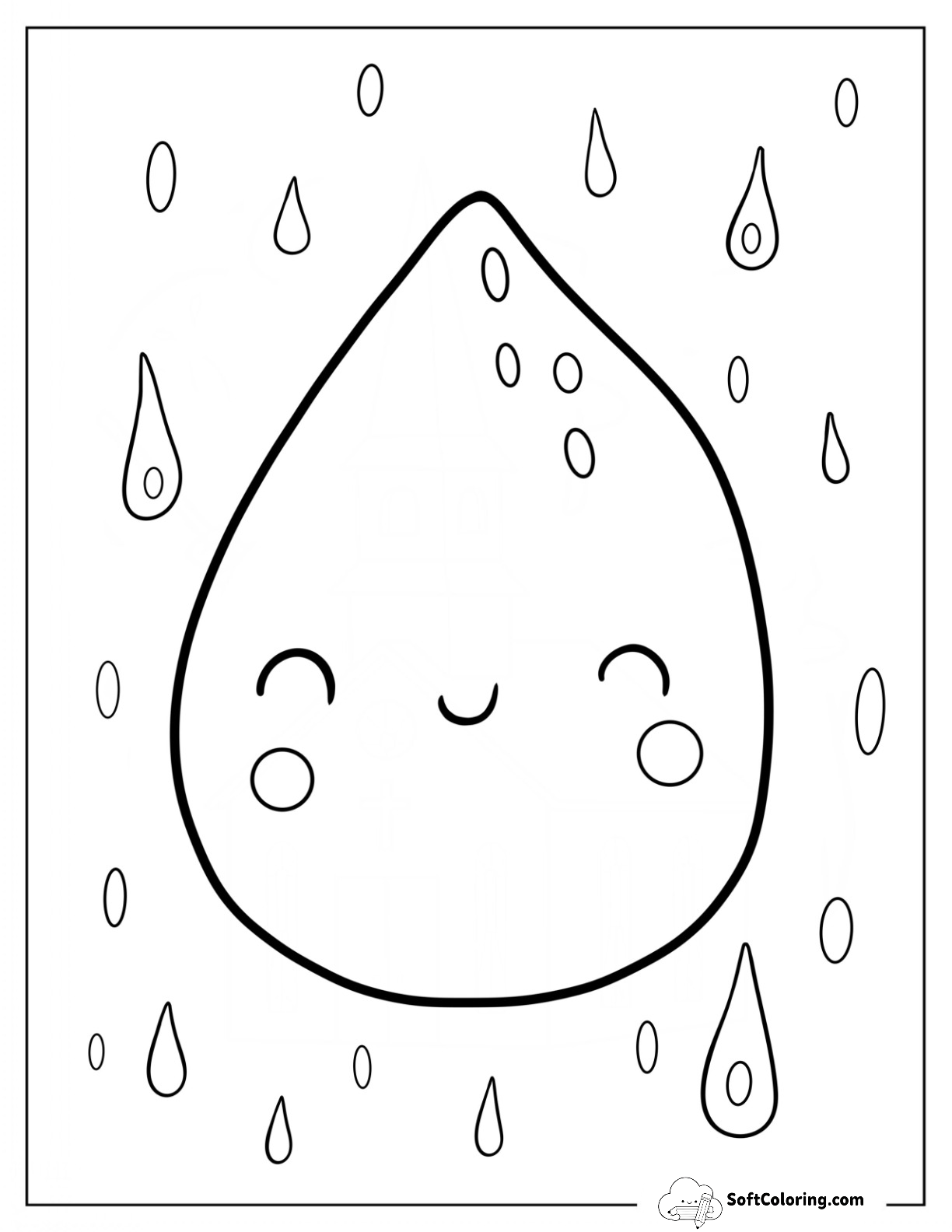 Rain Coloring Page Of Big Fat Raindrop For Kids