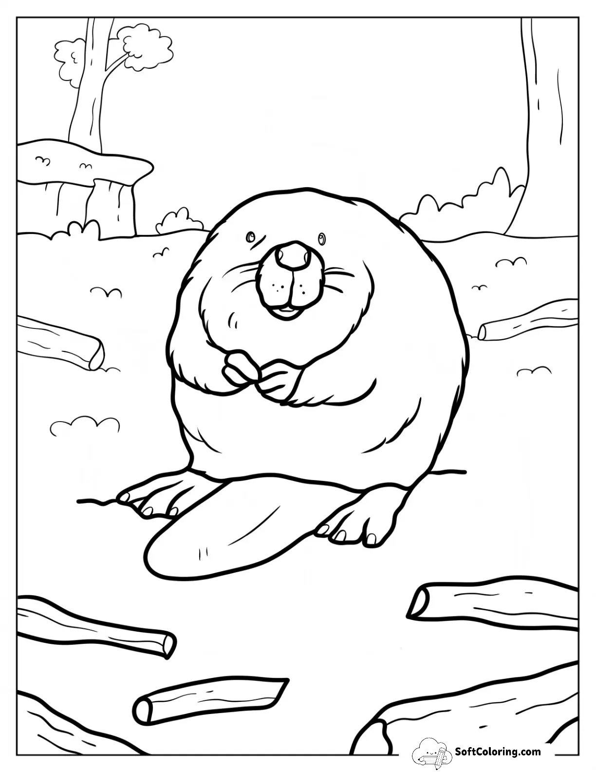 Big Fluffy Beaver Coloring Page Sitting On The Grass