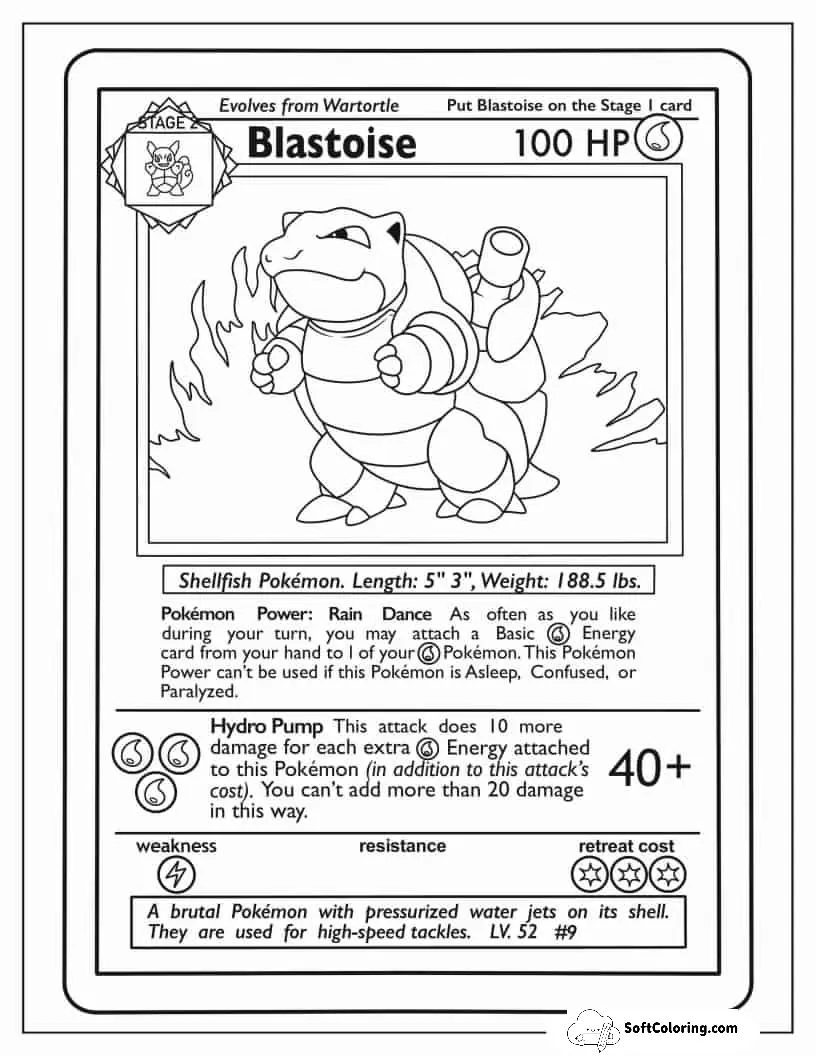 Blastoise Rare Pokemon Card To Color