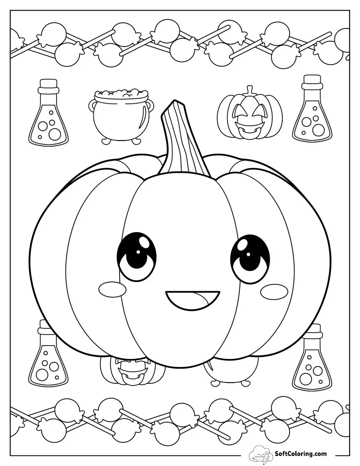 Blushing Cartoon Pumpkin Coloring Page