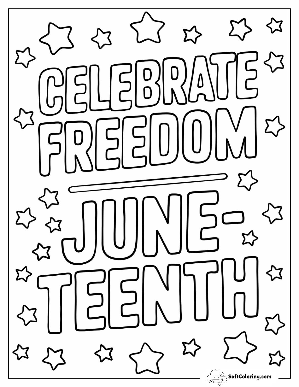 Bold Juneteenth Coloring Page Freedom Poster With Stars