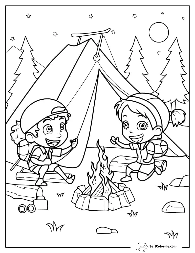 Boy And Girl Campers Singing Campfire Songs