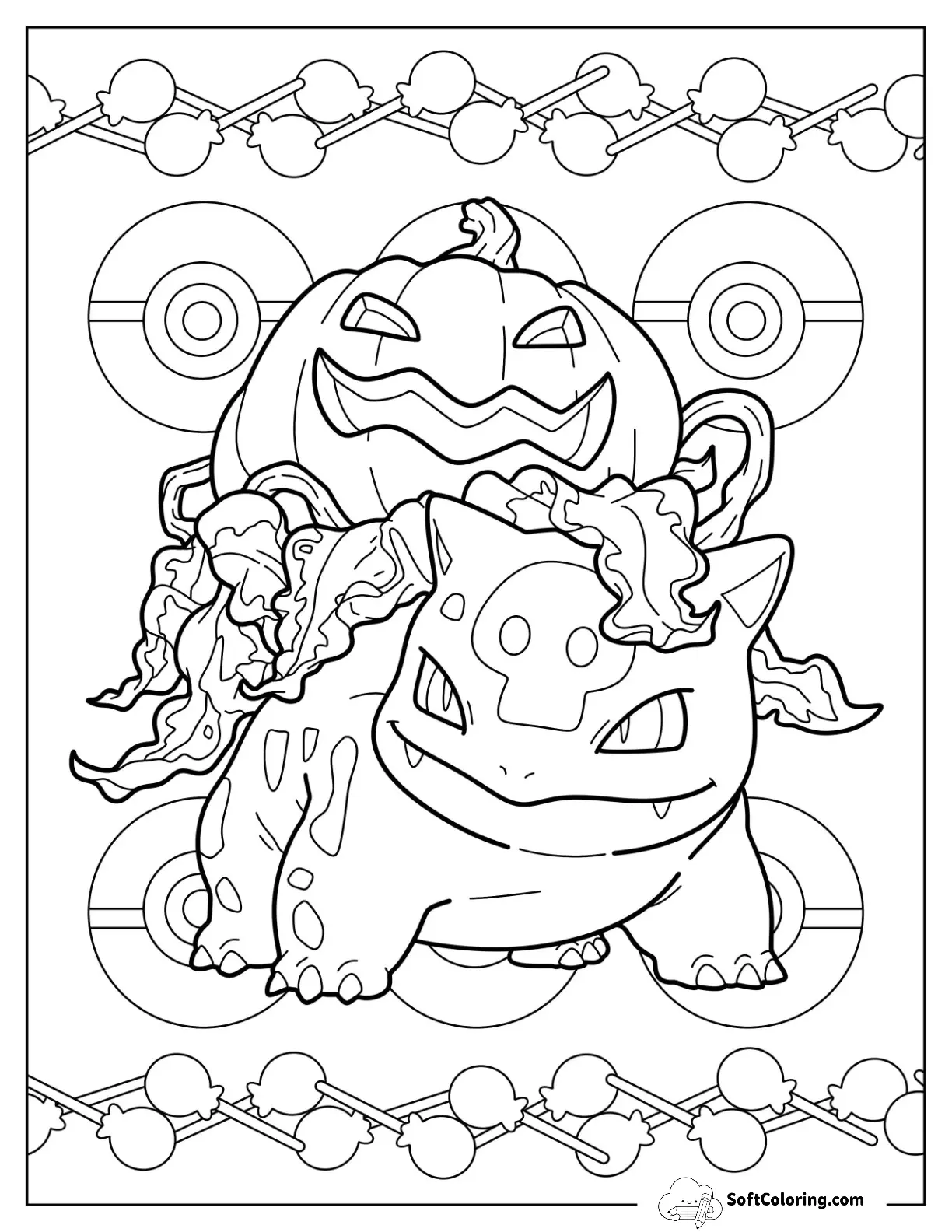 Halloween Pokemon Coloring Page Bulbasaur Carrying A Jack O Lantern On Its Back