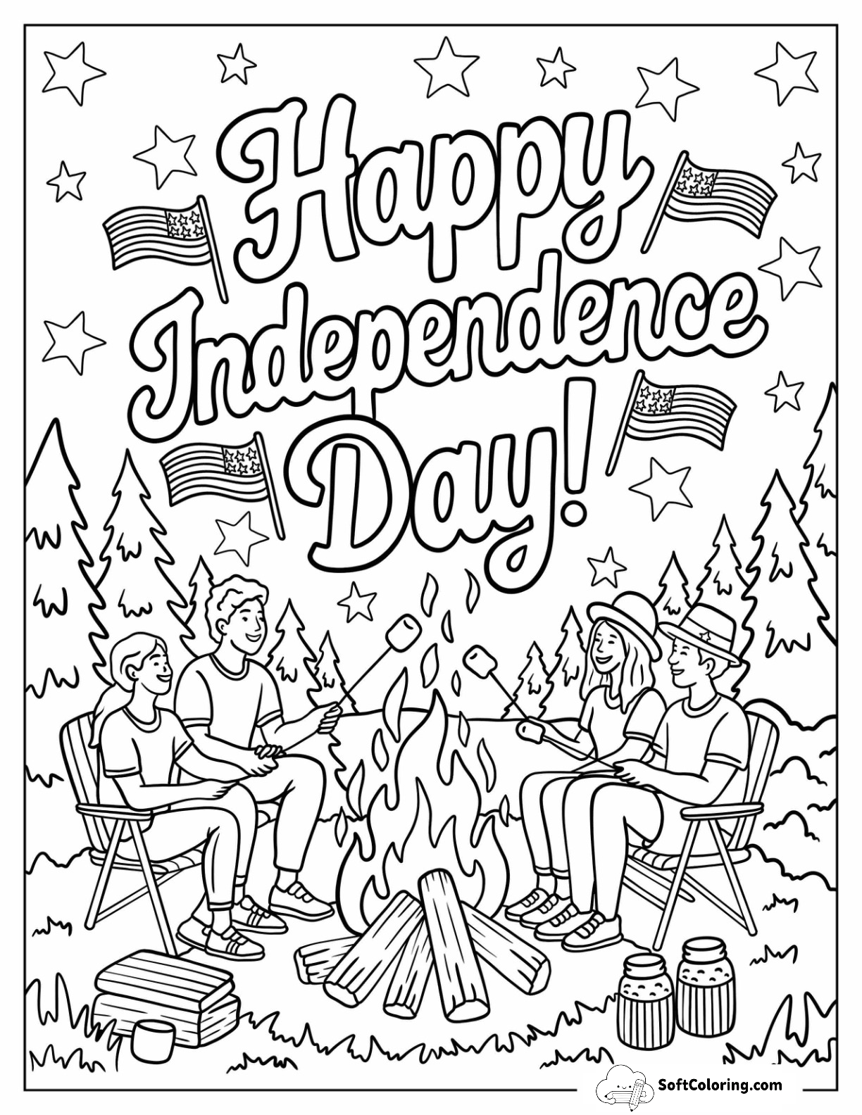 Campfire Gathering With Friends Celebrating Independence Day
