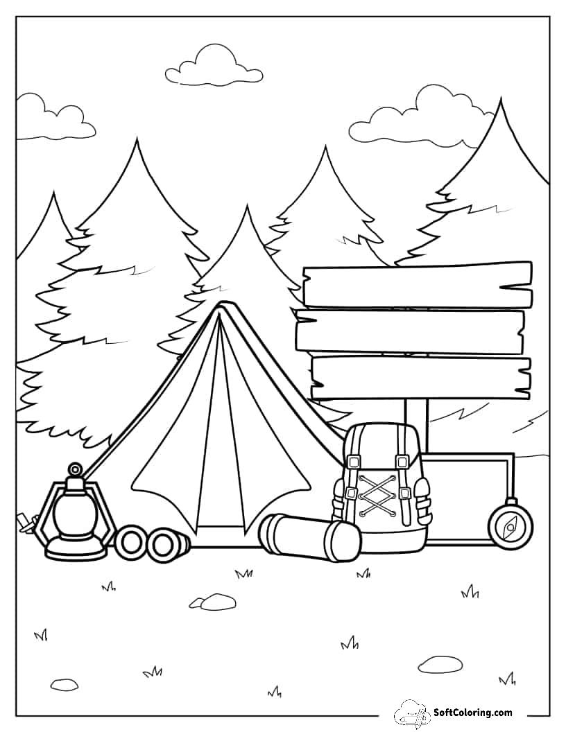 Camping Gear Coloring In For Kids