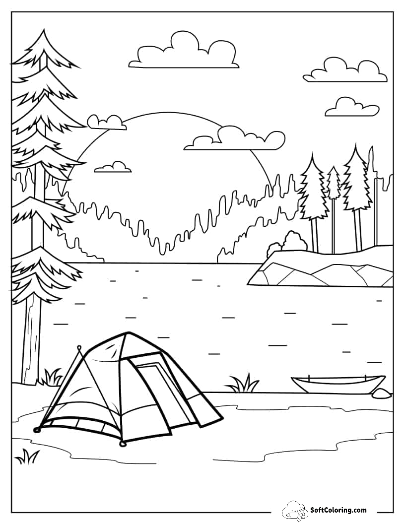 Camping Site With Tent Coloring In