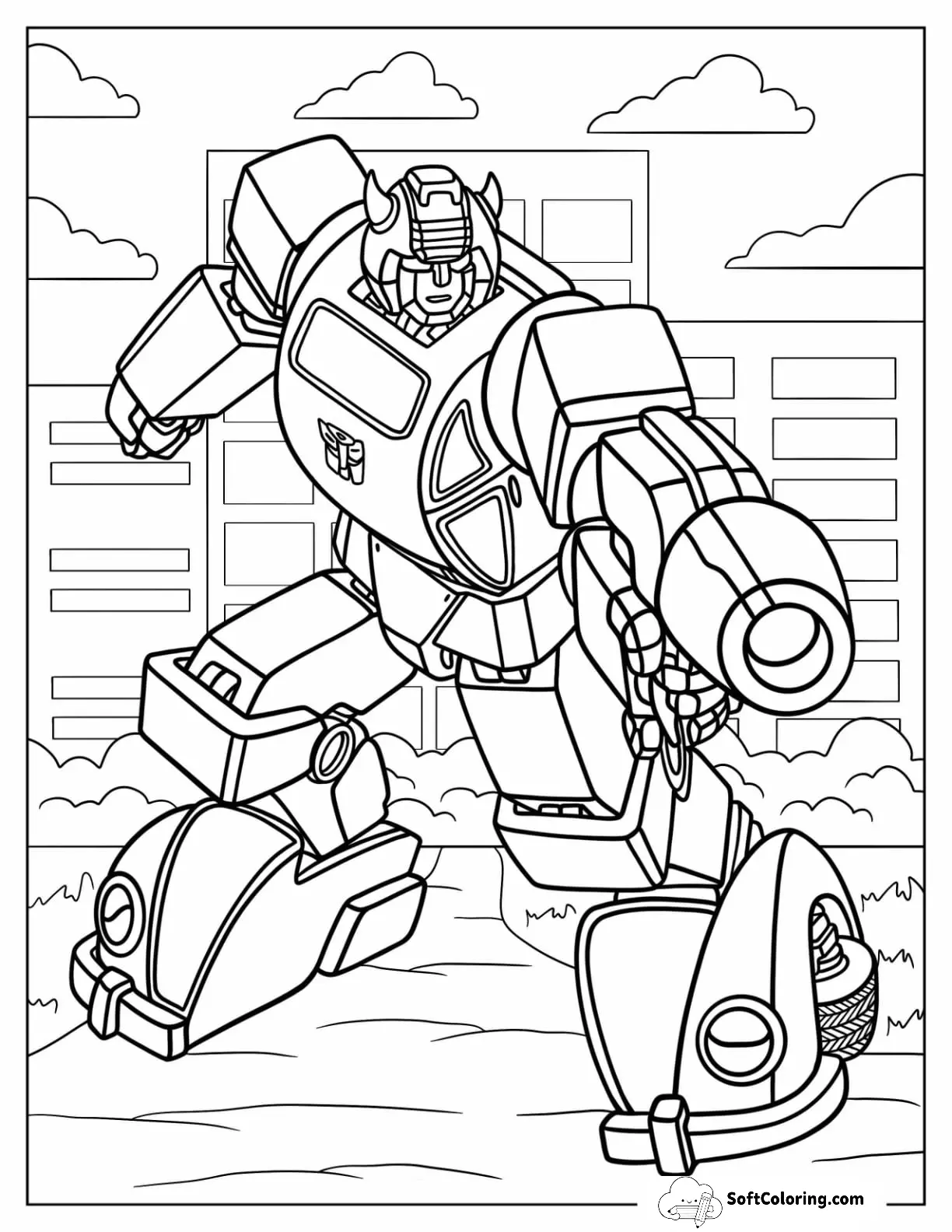 Retro Bumblebee Coloring Page Shooting Laser Beam