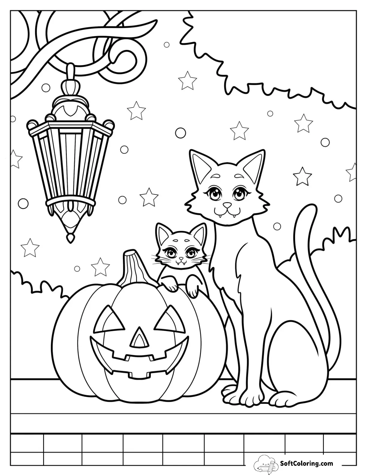 Cartoon Cats Beside A Large Jack O Lantern