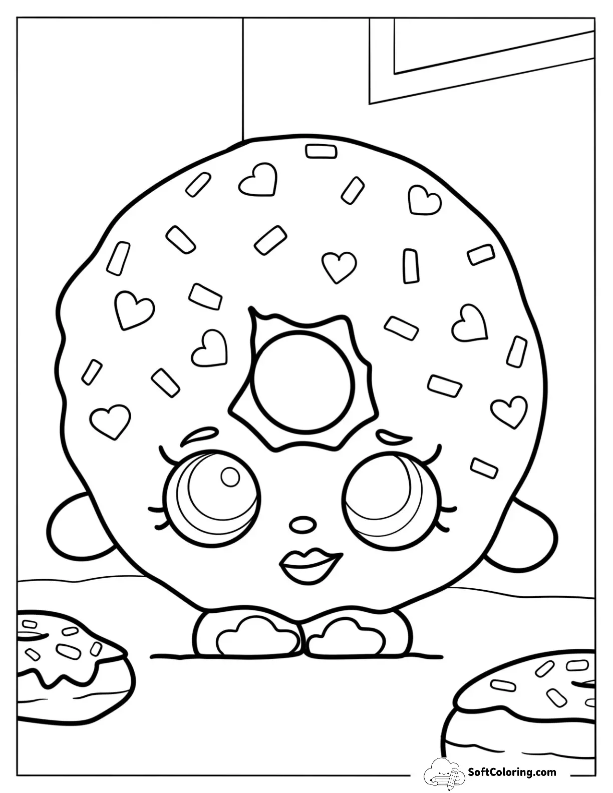 Cartoon Donut Coloring Page With Pretty Eyes For Kids