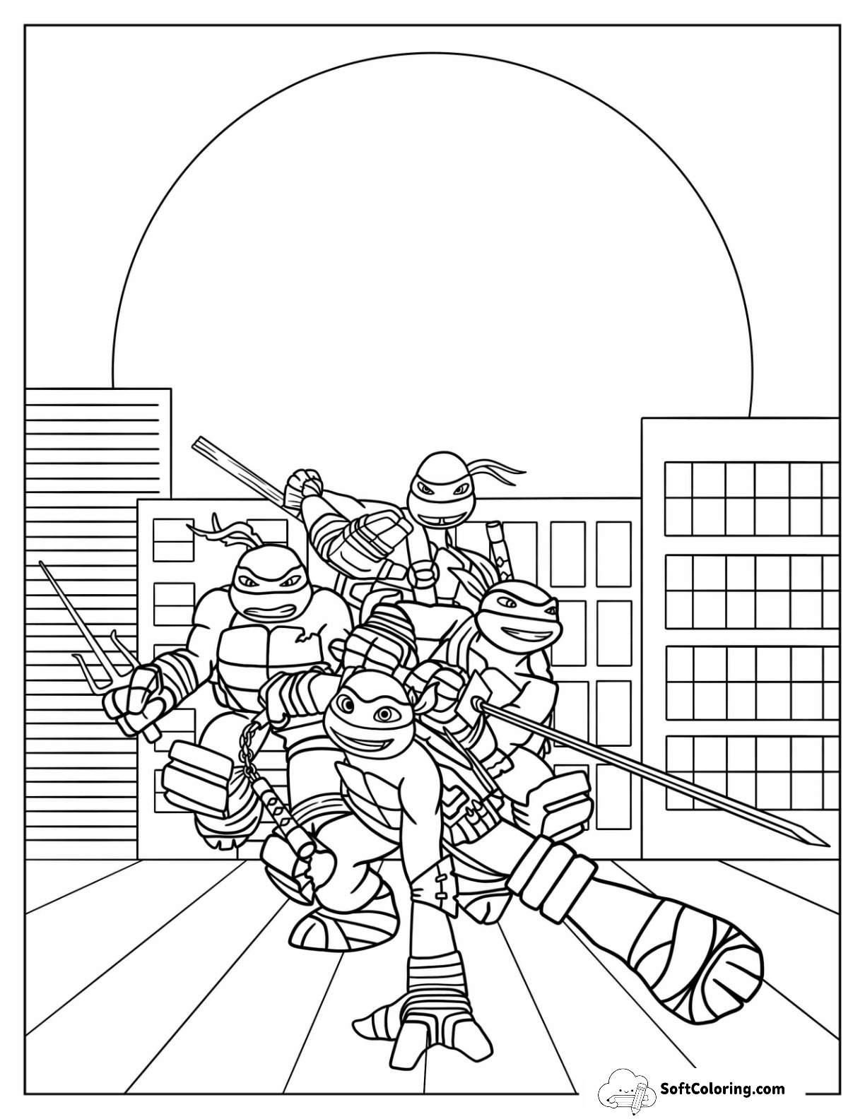 Cartoon Teenage Mutant Ninja Turtles Coloring Page