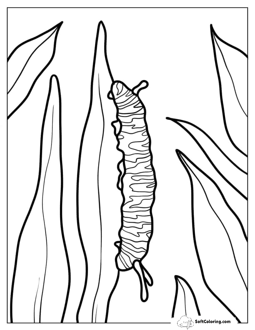 Caterpillar Crawling Up Grass