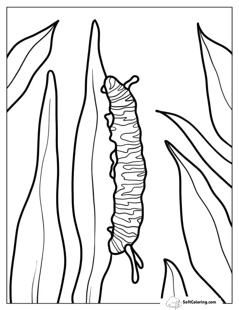 Caterpillar Crawling Up Grass