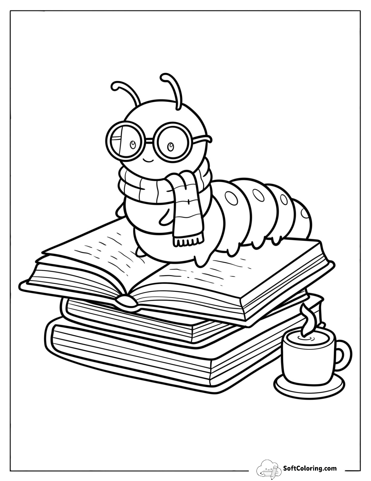 Caterpillar Reading On A Stack Of Books With A Teacup