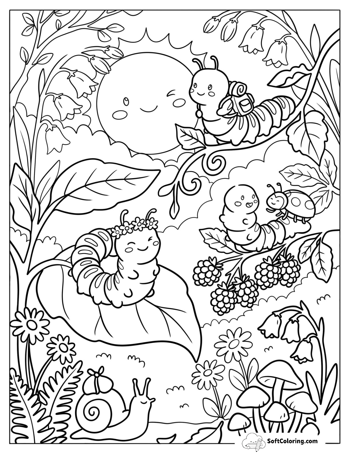 Caterpillar And Insect Friends In A Sunny Garden