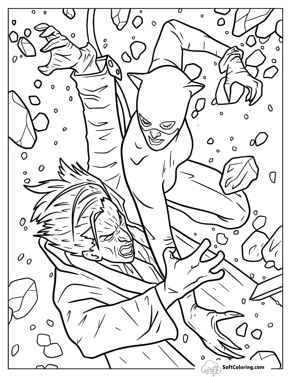 Catwoman Coloring Page Attacking The Joker