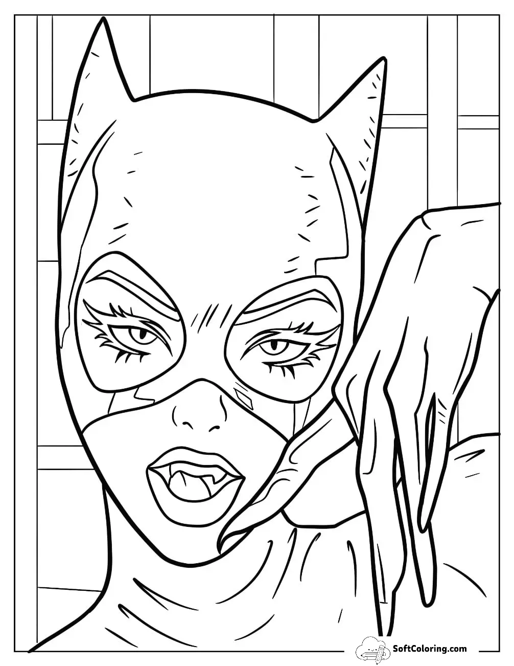 Catwoman Coloring Page Baring Fangs And Showing Claws