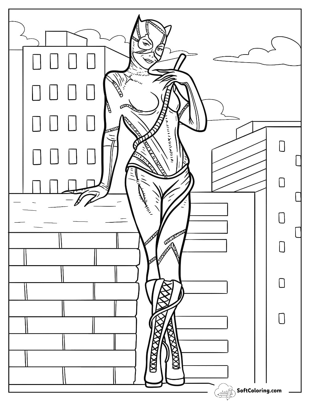 Catwoman Coloring Page With Wip Around Her Body