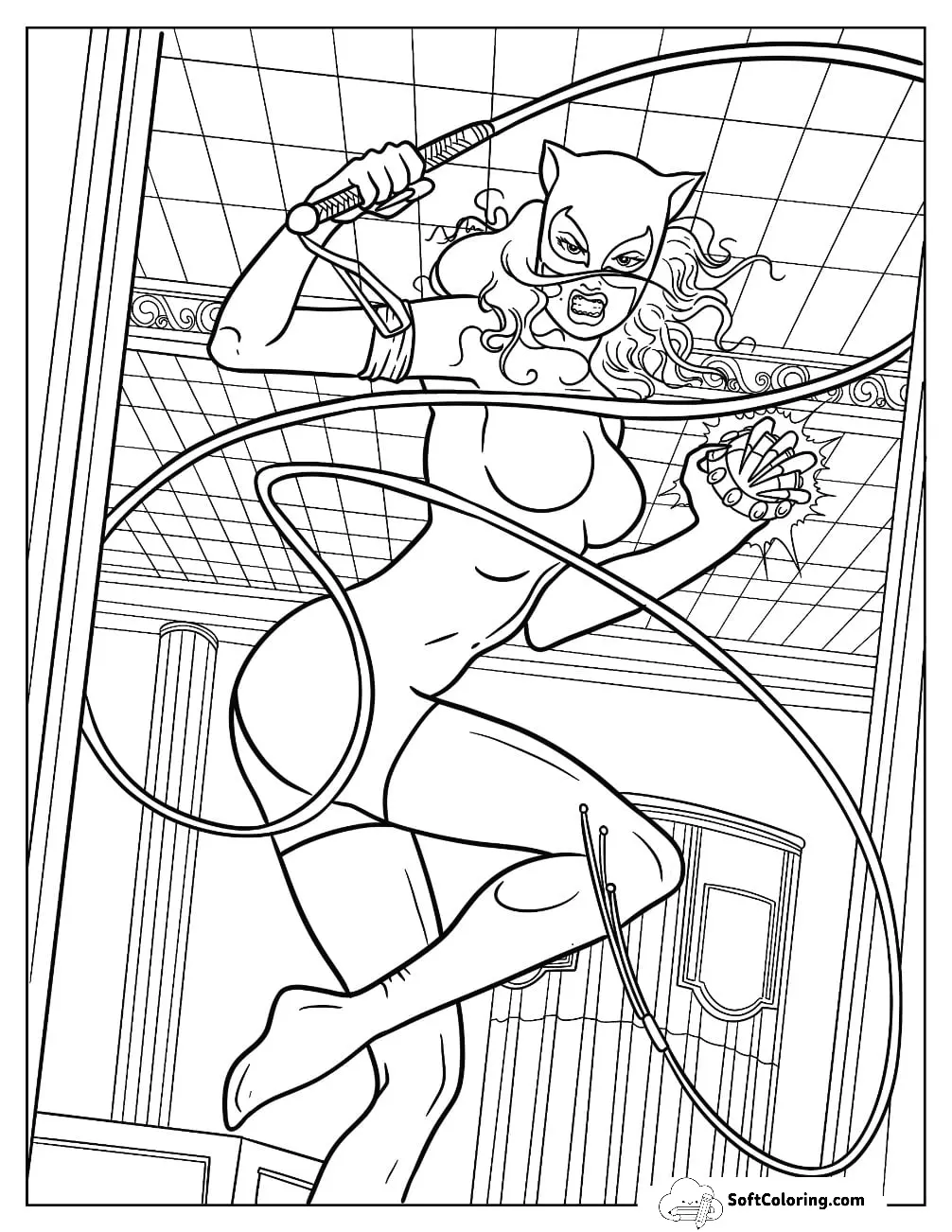 Catwoman Coloring Page With Wip Stealing Jewelry