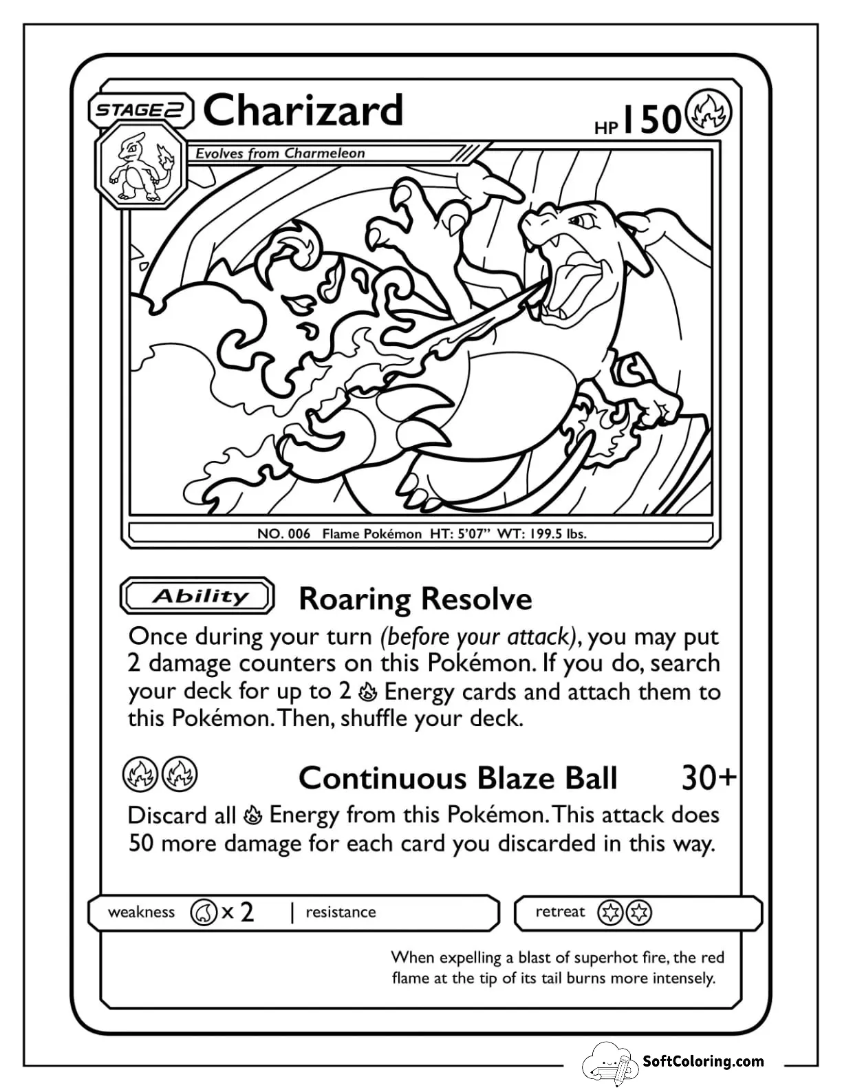 Charizard Continuous Blaze Ball Pokemon Card Coloring Page