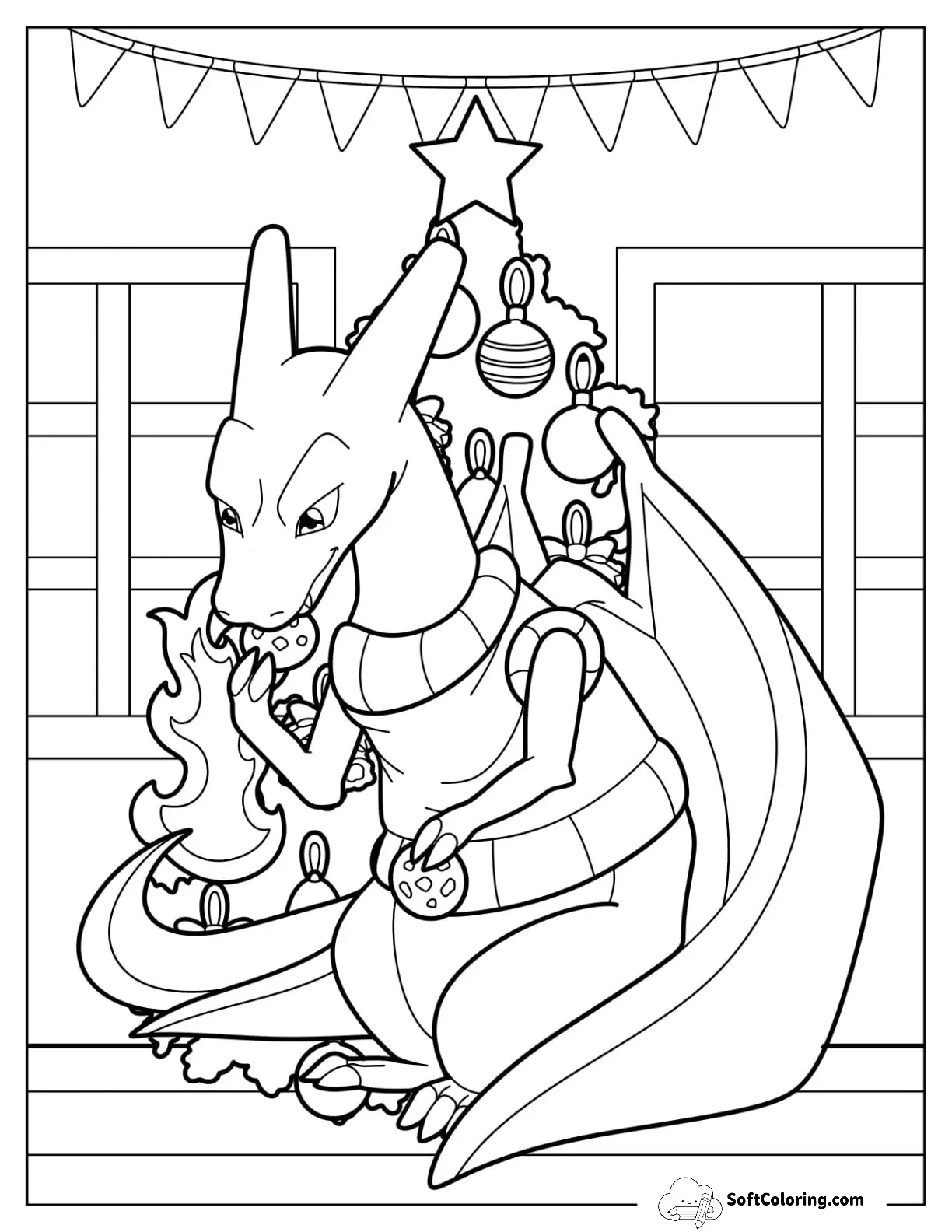 Charizard Eating Cookies In Front Of Christmas Tree