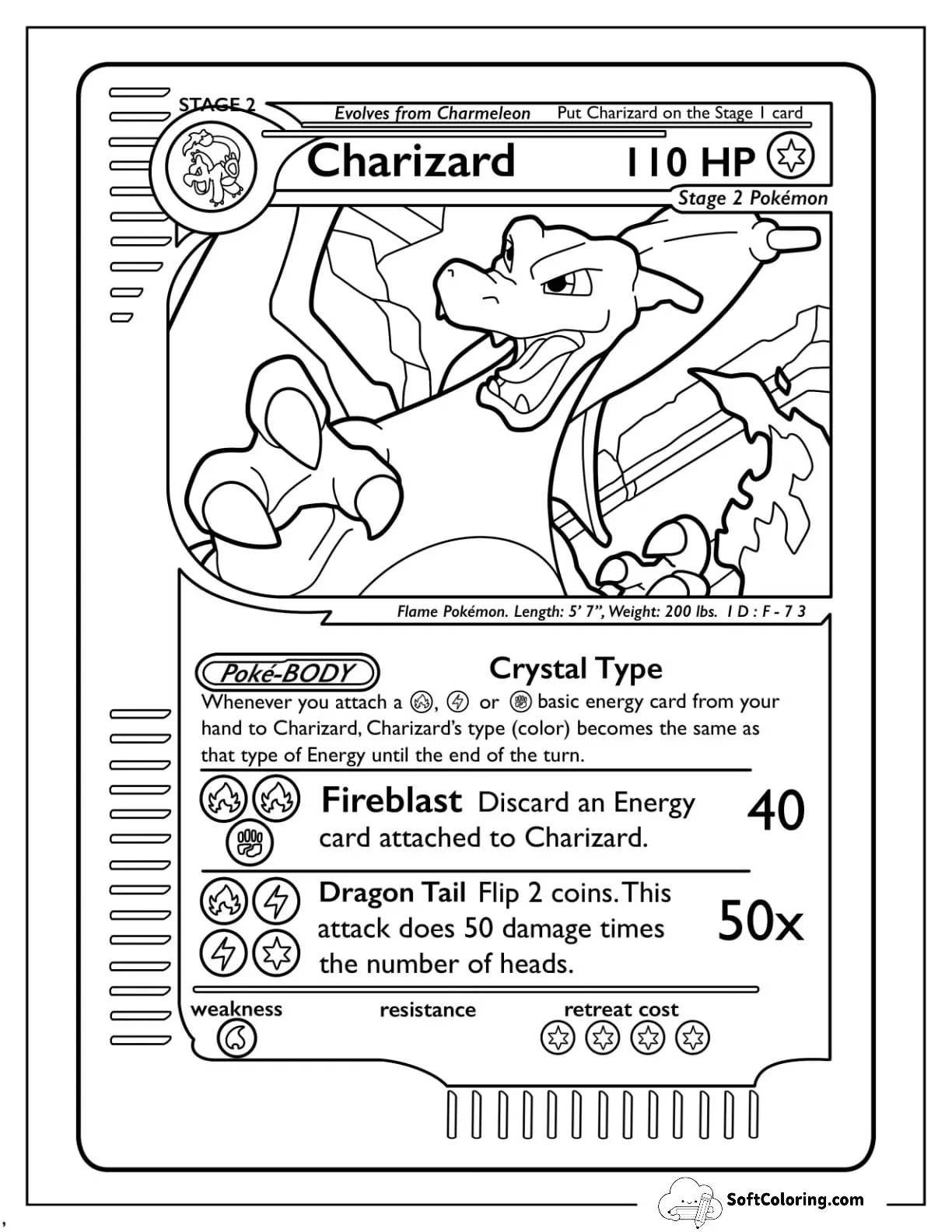 Charizard Fireblast Pokemon Card Coloring Page