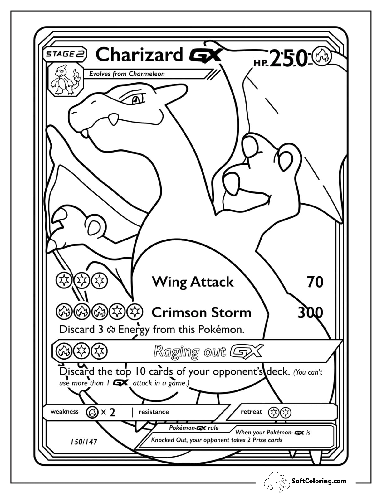 Charizard Wing Attack Pokemon Card Coloring Page