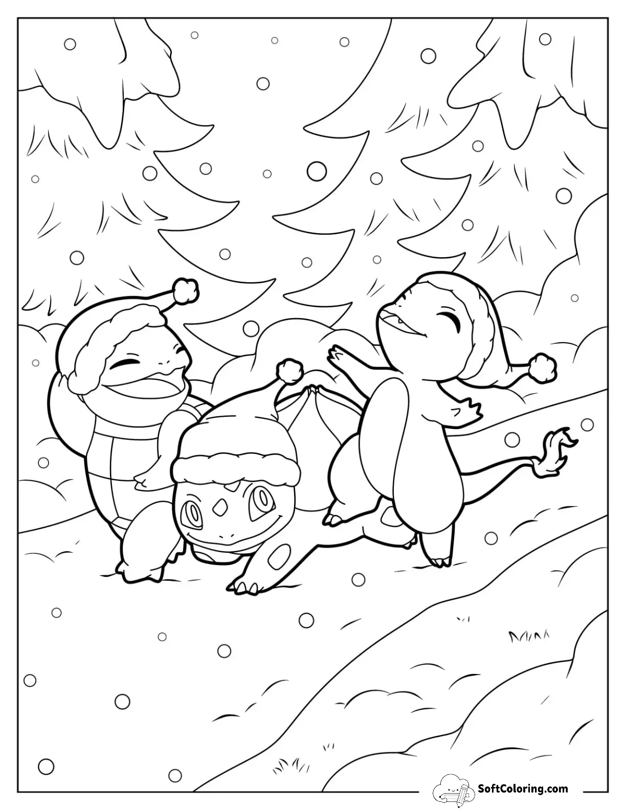 Charmander, Bulbasaur, And Squirtle Walking In The Snow For Kids
