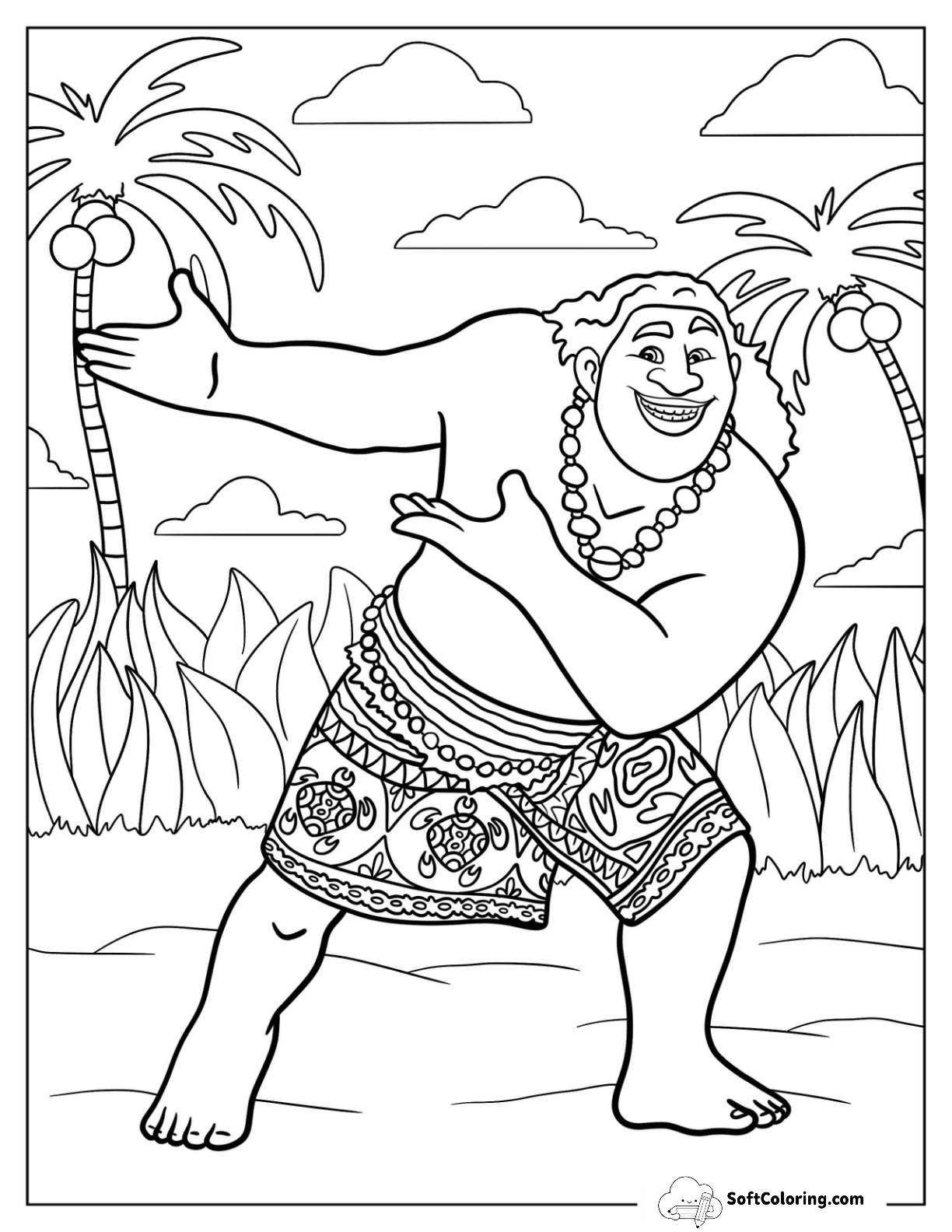 Moana Coloring Page Of Cheerful Moni Dancing