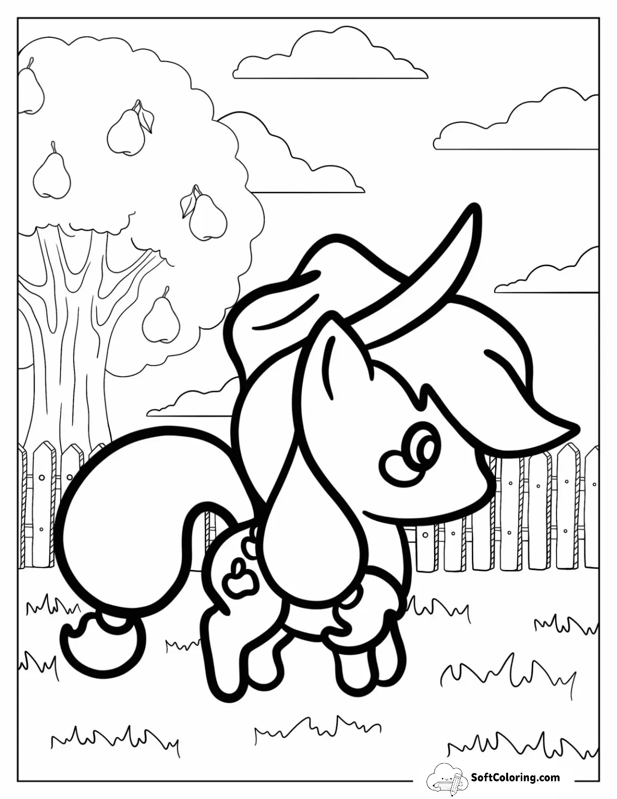 Chibi Applejack Coloring Page In An Orchard For Preschoolers