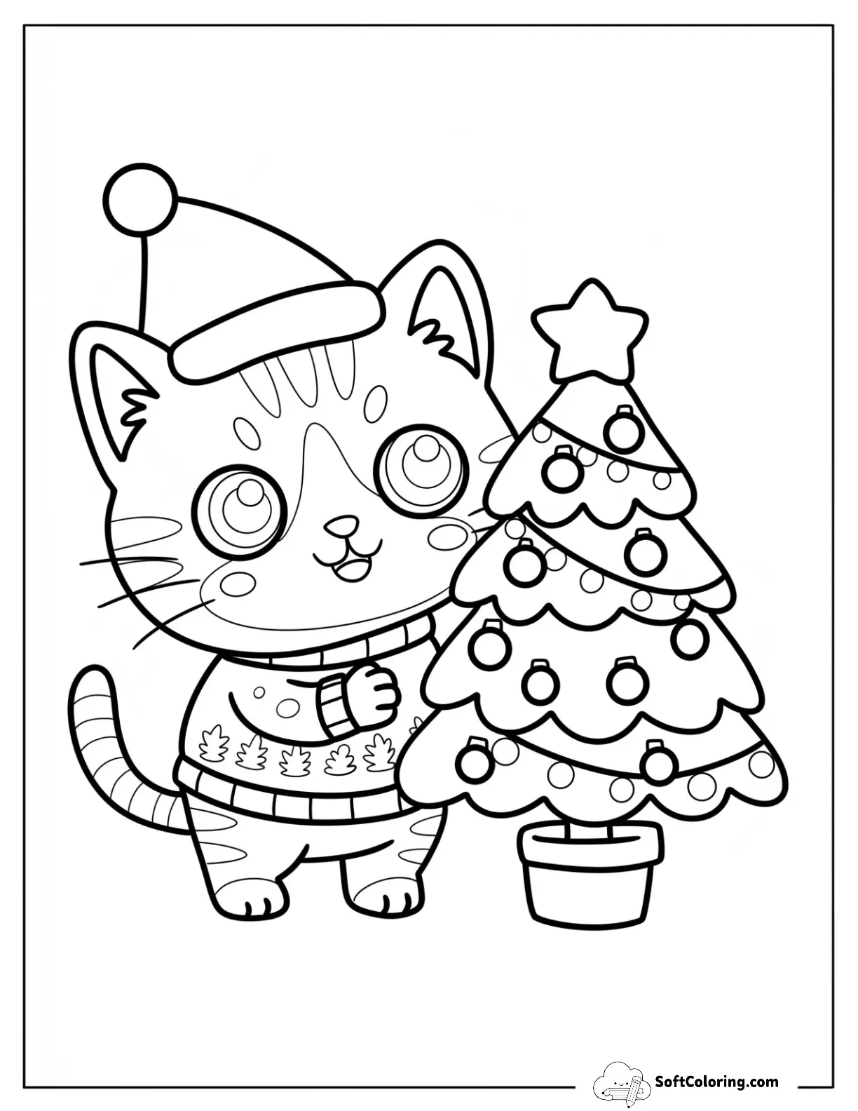 Chibi Christmas Cat Decorating The Tree For Preschoolers