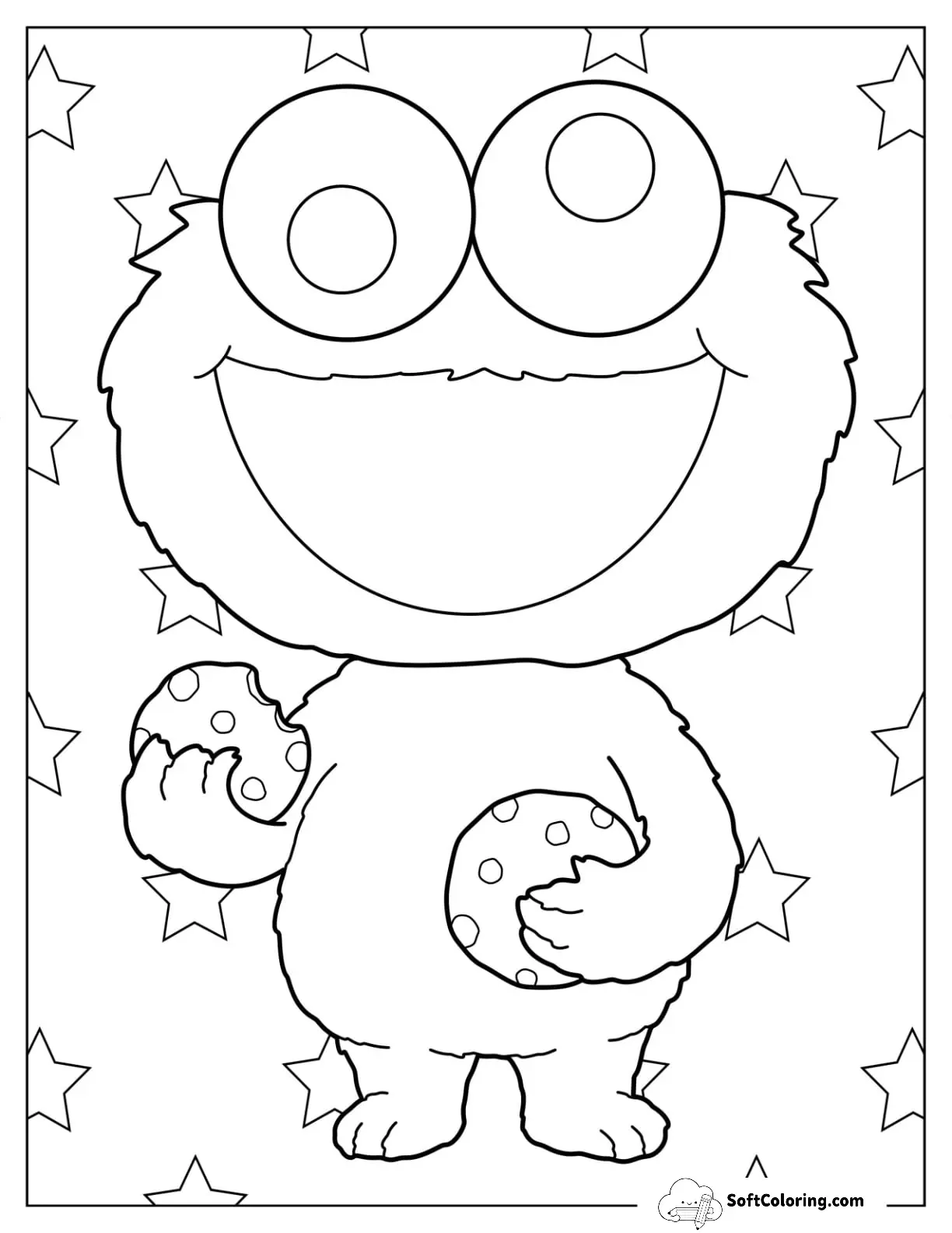 Chibi Cookie Monster Coloring Page For Preschoolers