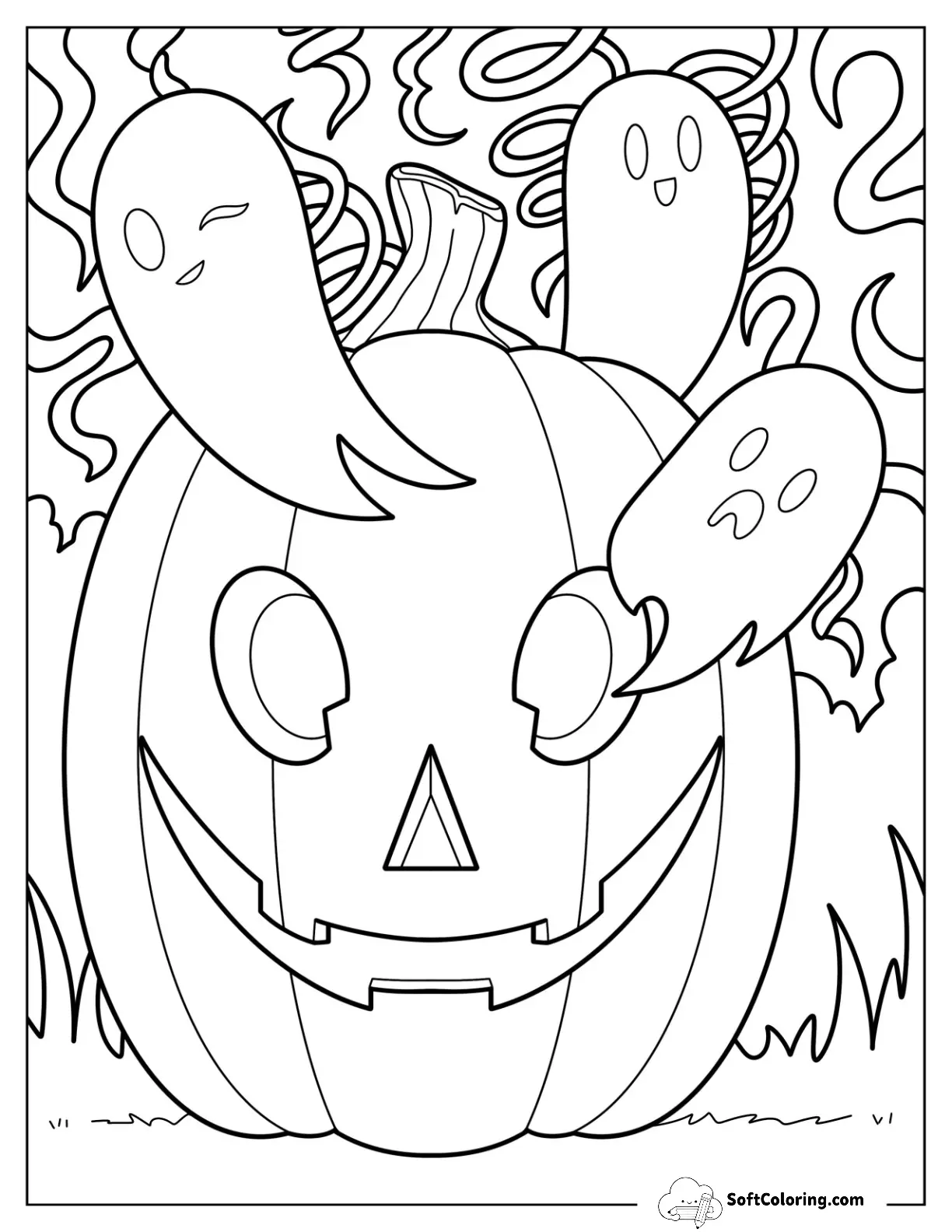 Chibi Ghosts Coming Out Of A Smiling Jack O Lantern