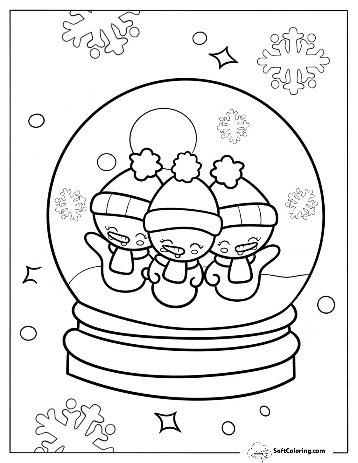 Chibi Snowman Snow Globe Coloring Page For Kids